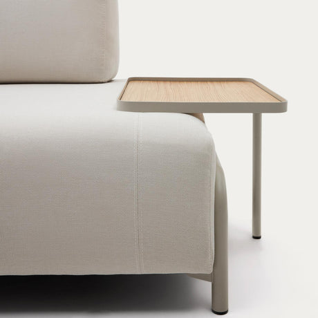 Compo 3-Sitzer-Sofa Chenille Beige, großes Tablett Eichenfurnier Metallgestell Grau 232cm - ZEN ZONE