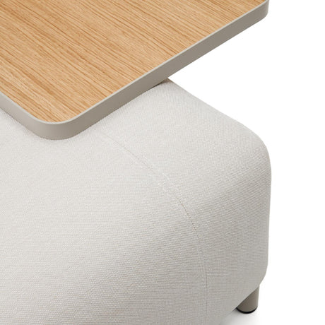 Compo 3-Sitzer-Sofa Chenille Beige, großes Tablett Eichenfurnier Metallgestell Grau 232cm - ZEN ZONE