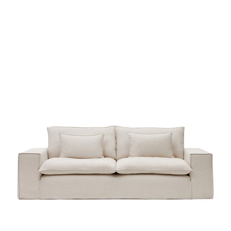 Anarela 3-Sitzer-Sofa mit abnehmbarem Bezug und Kissen aus Leinen Beige 280 cm - ZEN ZONE Furniture