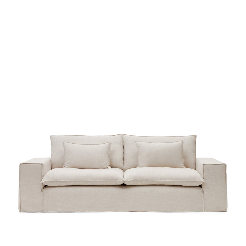 Anarela 3-Sitzer-Sofa mit abnehmbarem Bezug und Kissen aus Leinen Beige 280 cm - ZEN ZONE Furniture