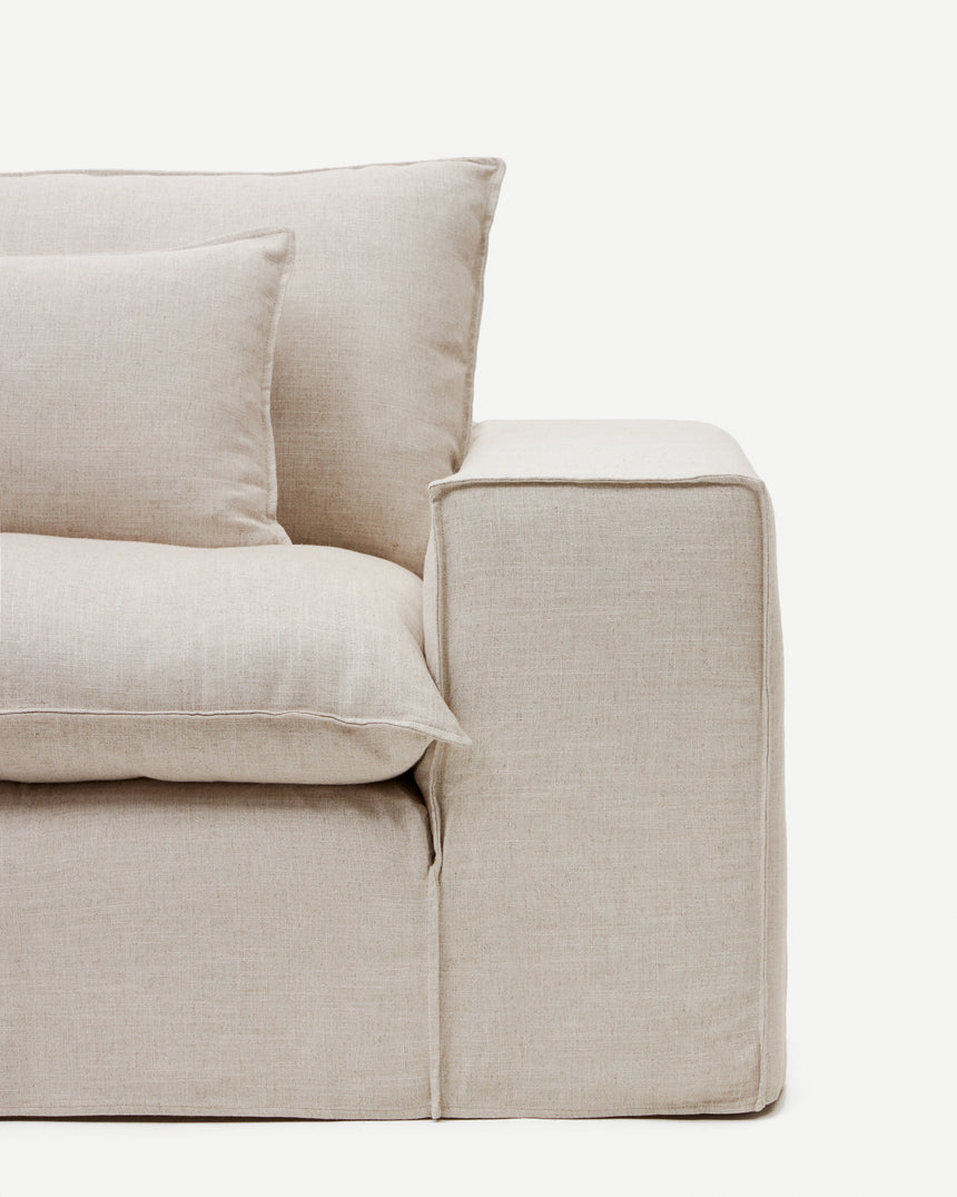 Anarela 3-Sitzer-Sofa mit abnehmbarem Bezug und Kissen aus Leinen Beige 280 cm - ZEN ZONE Furniture