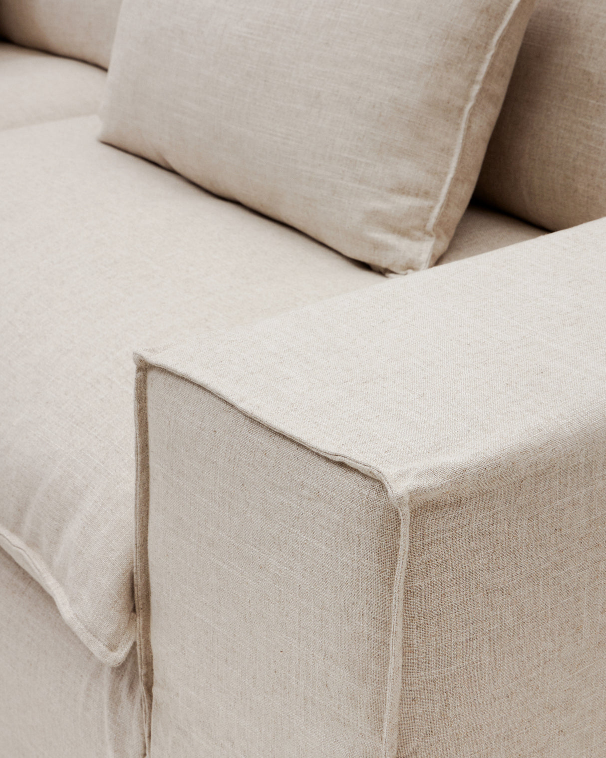 Anarela 3-Sitzer-Sofa mit abnehmbarem Bezug und Kissen aus Leinen Beige 280 cm - ZEN ZONE Furniture