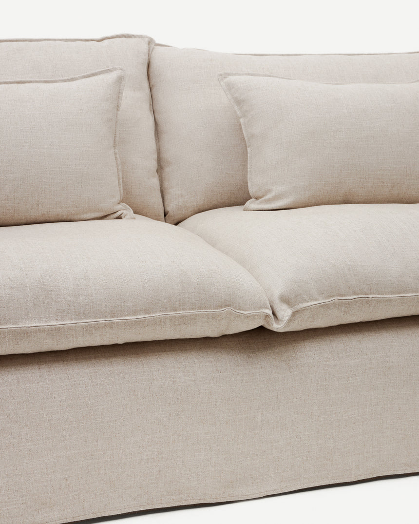 Anarela 3-Sitzer-Sofa mit abnehmbarem Bezug und Kissen aus Leinen Beige 280 cm - ZEN ZONE Furniture