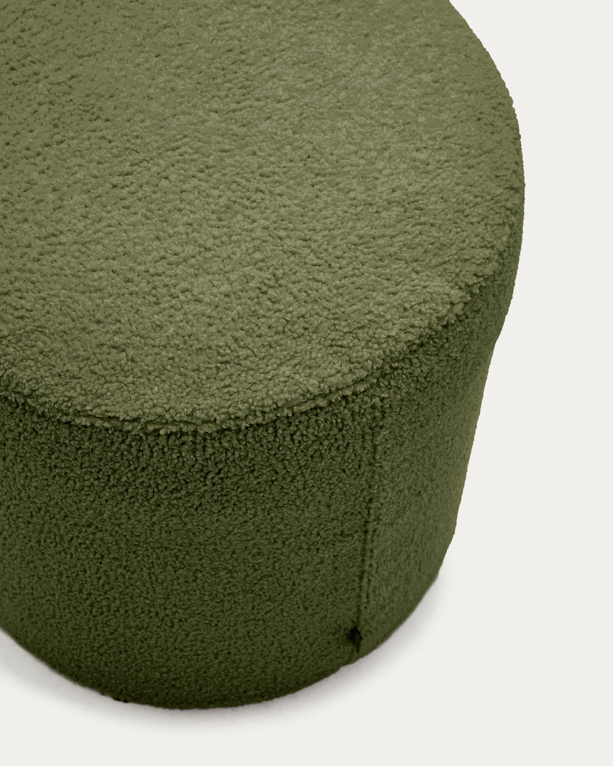 Fußhocker Kaeli mit abnehmbarem Bezug in grünem Bouclé Ø 43 cm - ZEN ZONE Furniture
