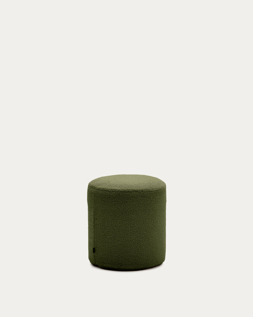Fußhocker Kaeli mit abnehmbarem Bezug in grünem Bouclé Ø 43 cm - ZEN ZONE Furniture