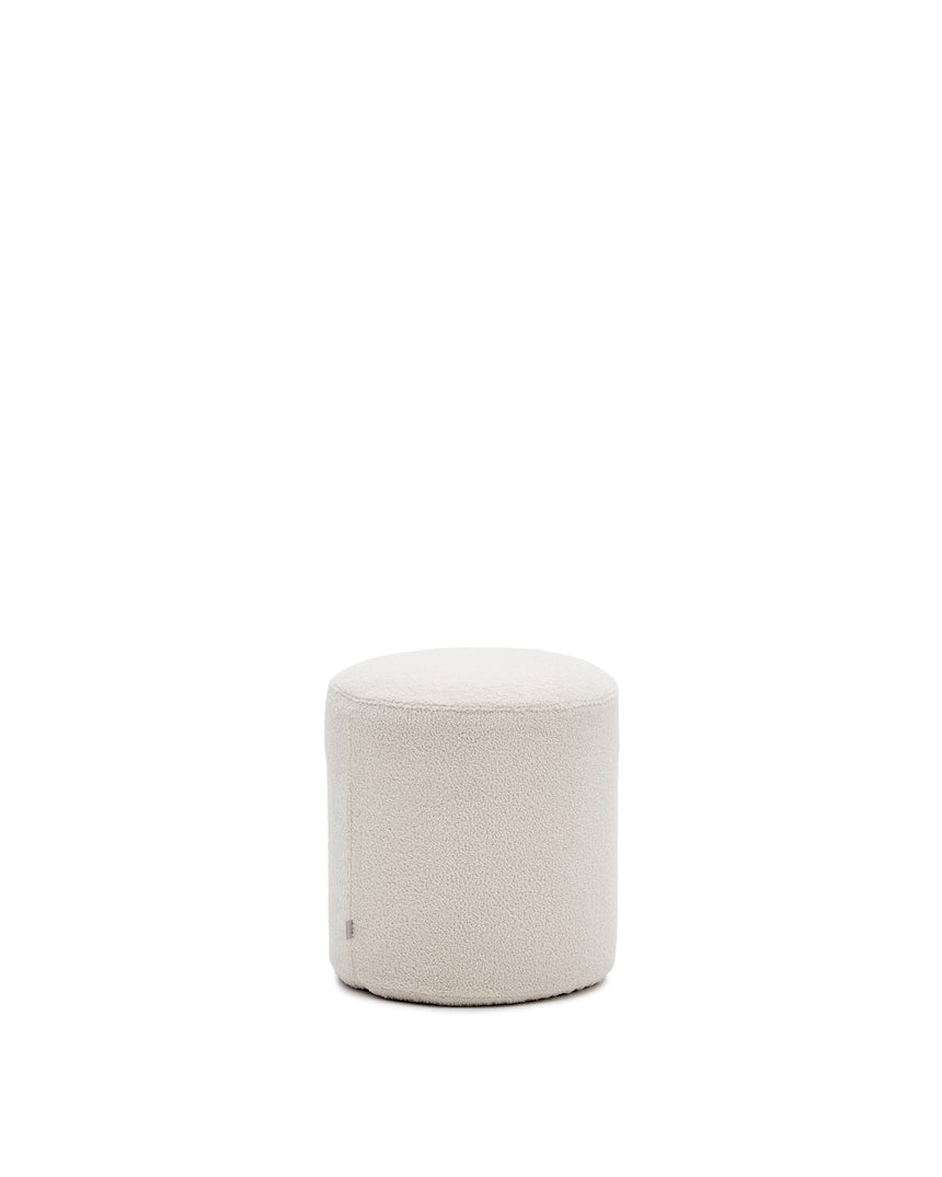 Fußhocker Kaeli mit abnehmbarem Bezug in Bouclé Farbe Écru Ø 43 cm - ZEN ZONE Furniture