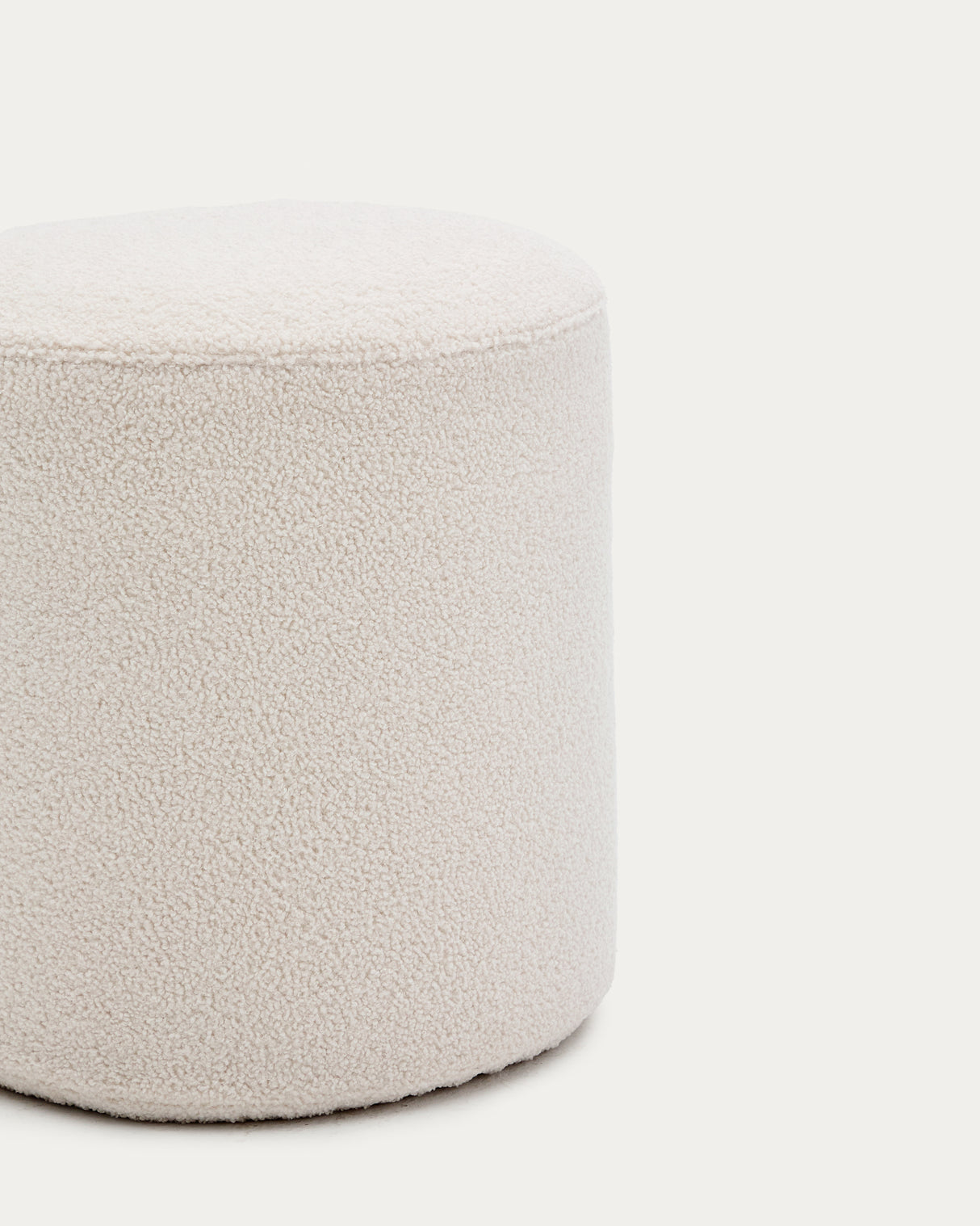 Fußhocker Kaeli mit abnehmbarem Bezug in Bouclé Farbe Écru Ø 43 cm - ZEN ZONE Furniture