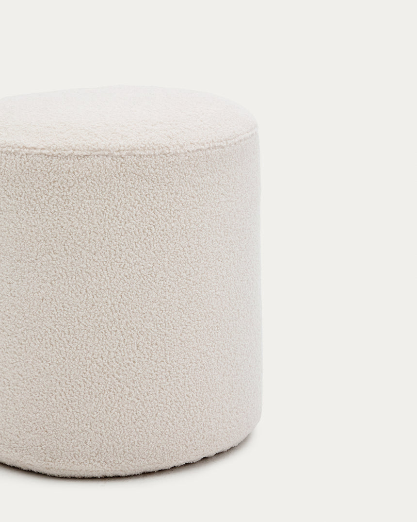 Fußhocker Kaeli mit abnehmbarem Bezug in Bouclé Farbe Écru Ø 43 cm - ZEN ZONE Furniture