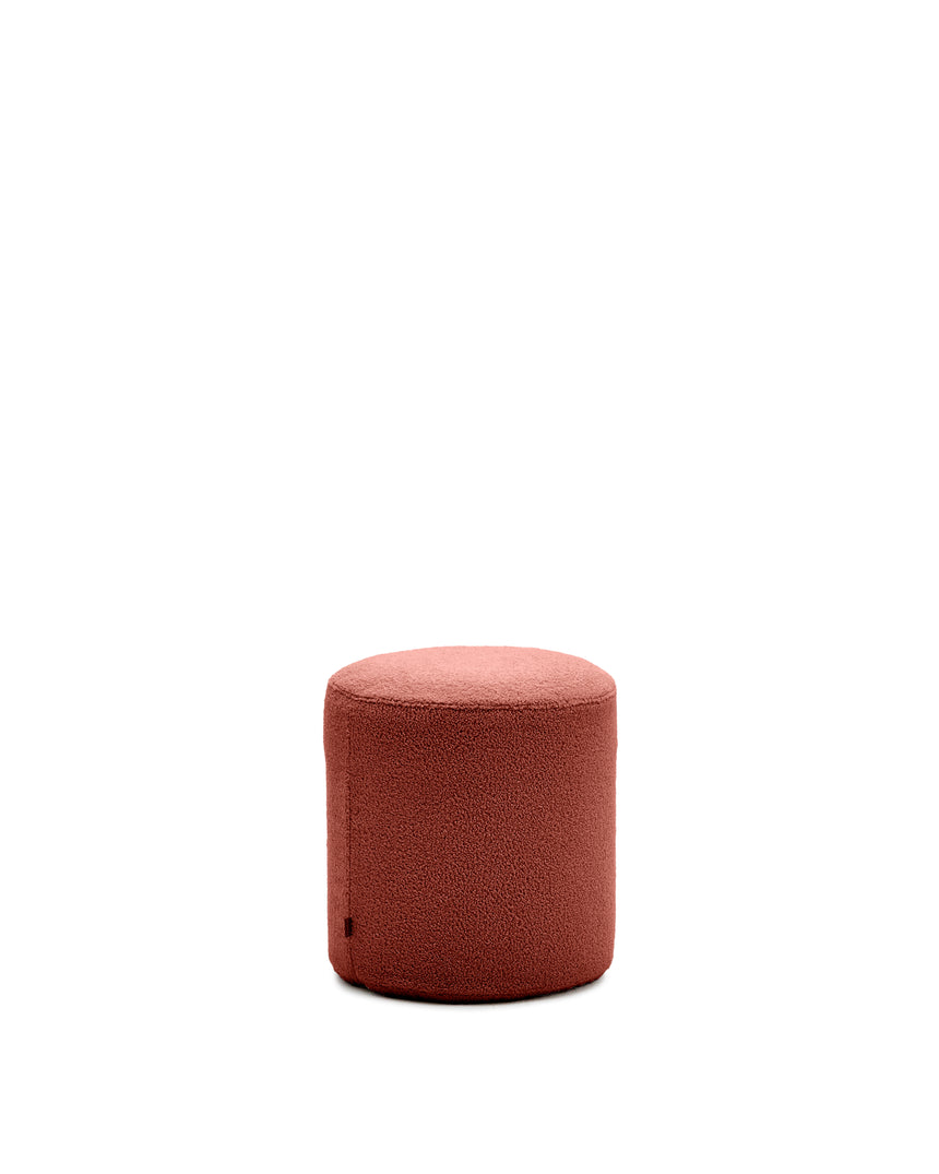 Fußhocker Kaeli mit abnehmbarem Bezug in terrakottafarbenem Bouclé Ø 43 cm - ZEN ZONE Furniture