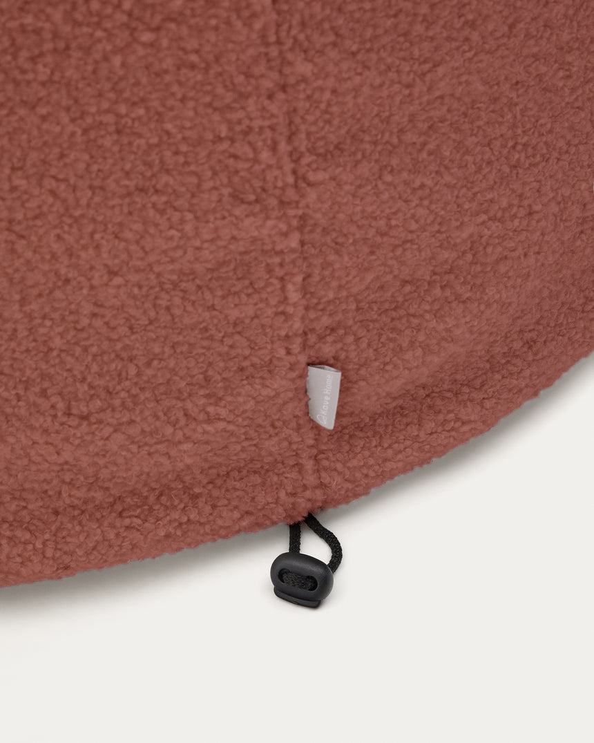 Fußhocker Kaeli mit abnehmbarem Bezug in terrakottafarbenem Bouclé Ø 43 cm - ZEN ZONE Furniture