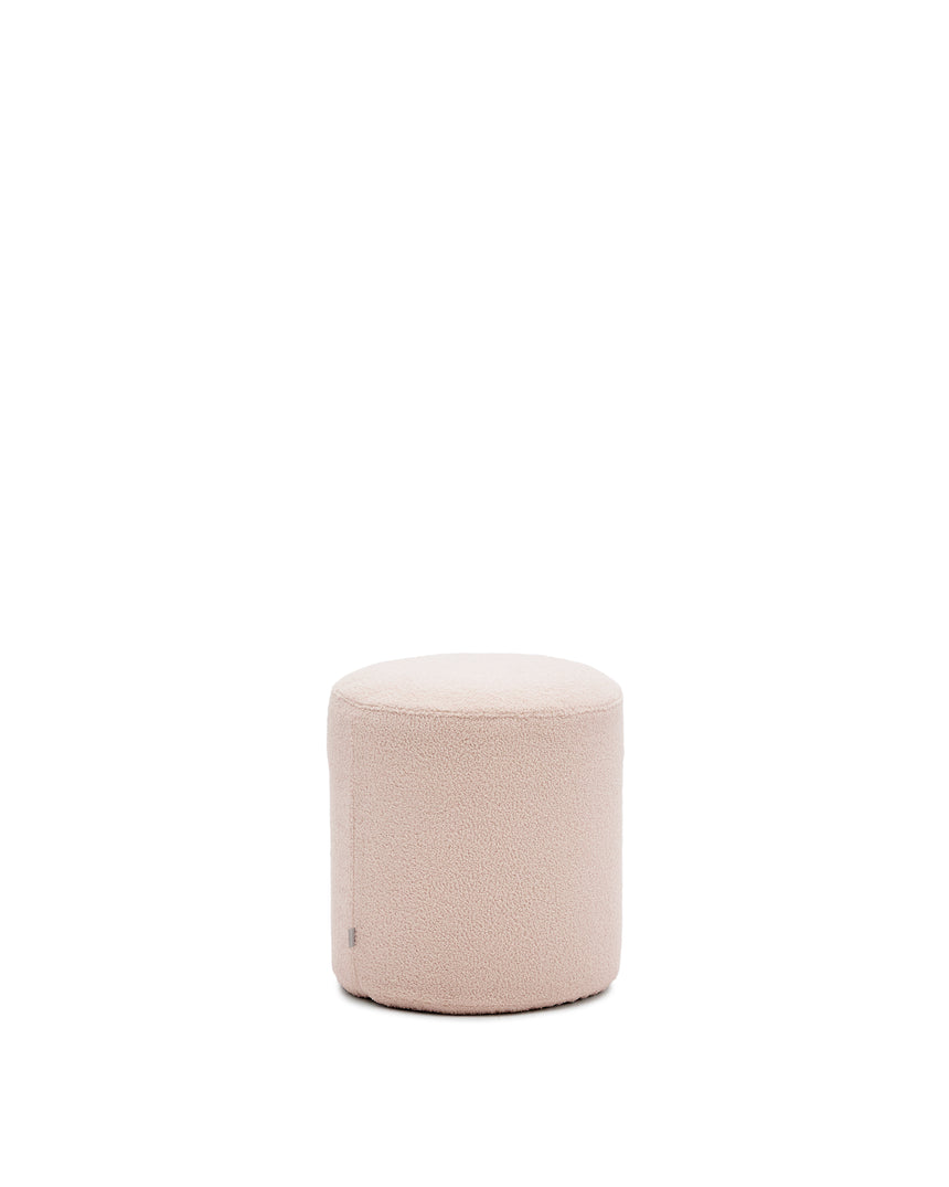 Fußhocker Kaeli mit abnehmbarem Bezug in rosa Bouclé Ø 43 cm - ZEN ZONE Furniture