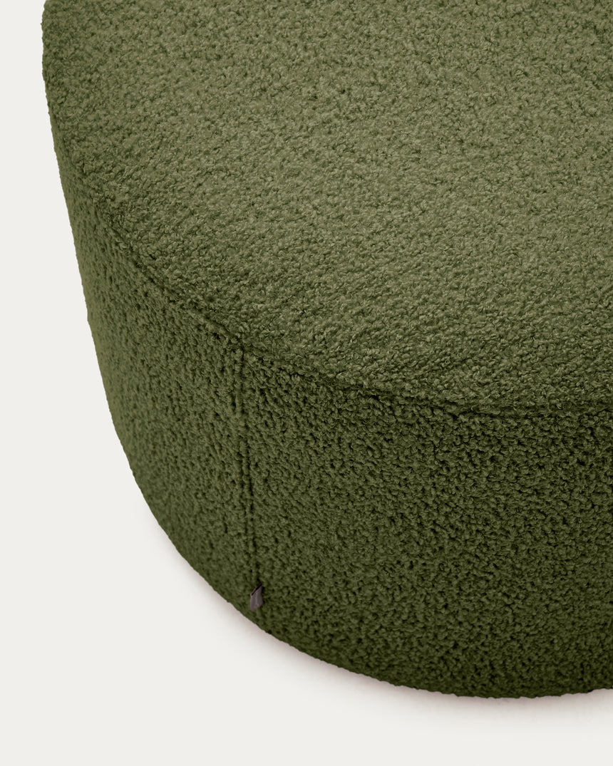 Fußhocker Kaeli mit abnehmbarem Bezug in grünem Bouclé Ø 60 cm - ZEN ZONE Furniture