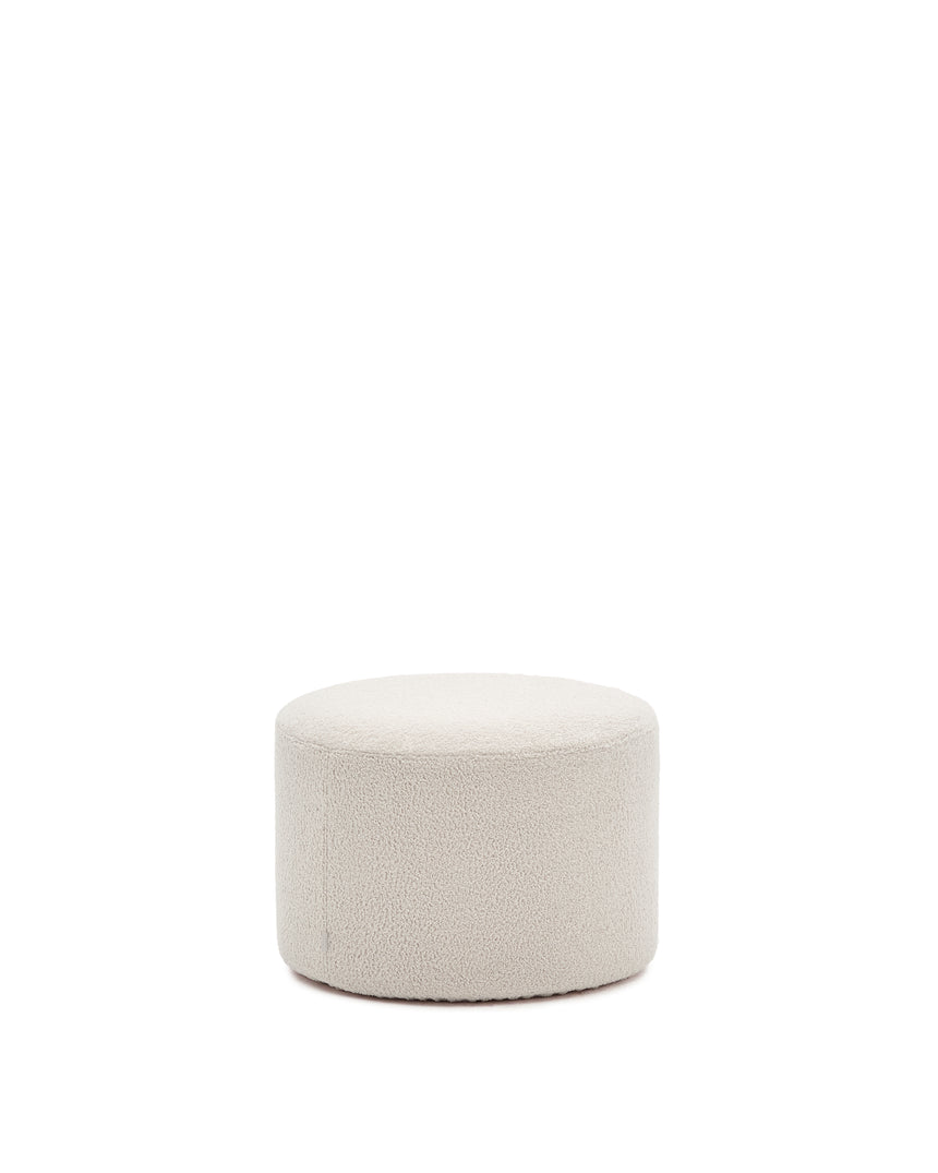 Fußhocker Kaeli mit abnehmbarem Bezug in Bouclé Farbe Écru Ø 60 cm - ZEN ZONE Furniture