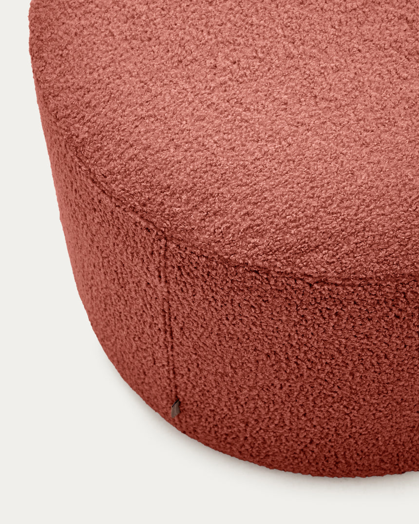 Fußhocker Kaeli mit abnehmbarem Bezug in terrakottafarbenem Bouclé Ø 60 cm - ZEN ZONE Furniture