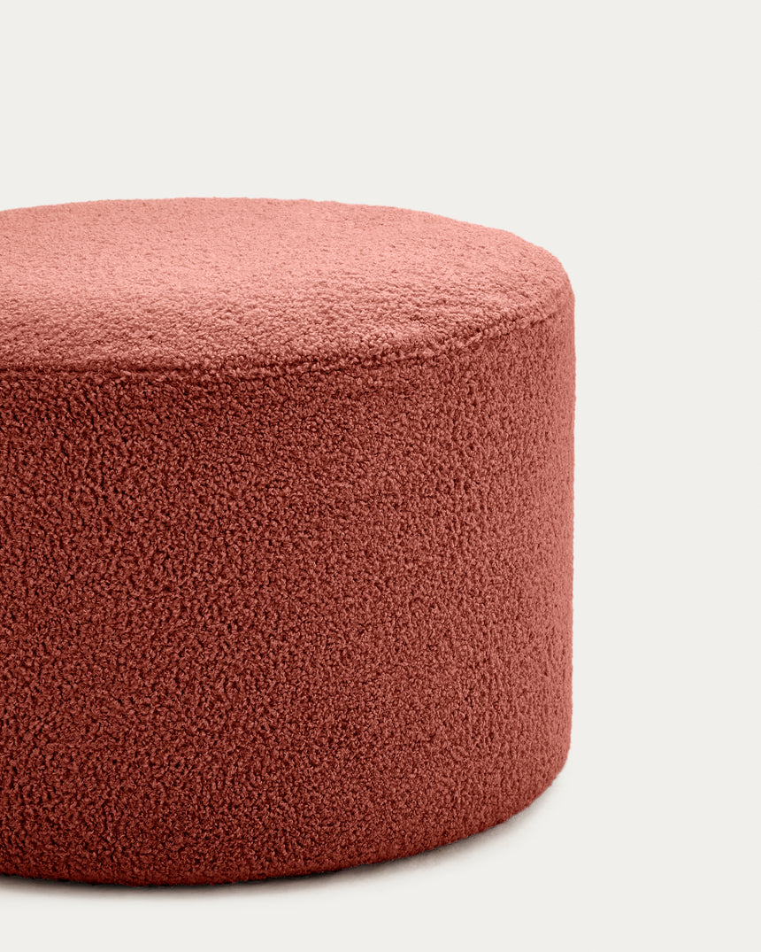 Fußhocker Kaeli mit abnehmbarem Bezug in terrakottafarbenem Bouclé Ø 60 cm - ZEN ZONE Furniture