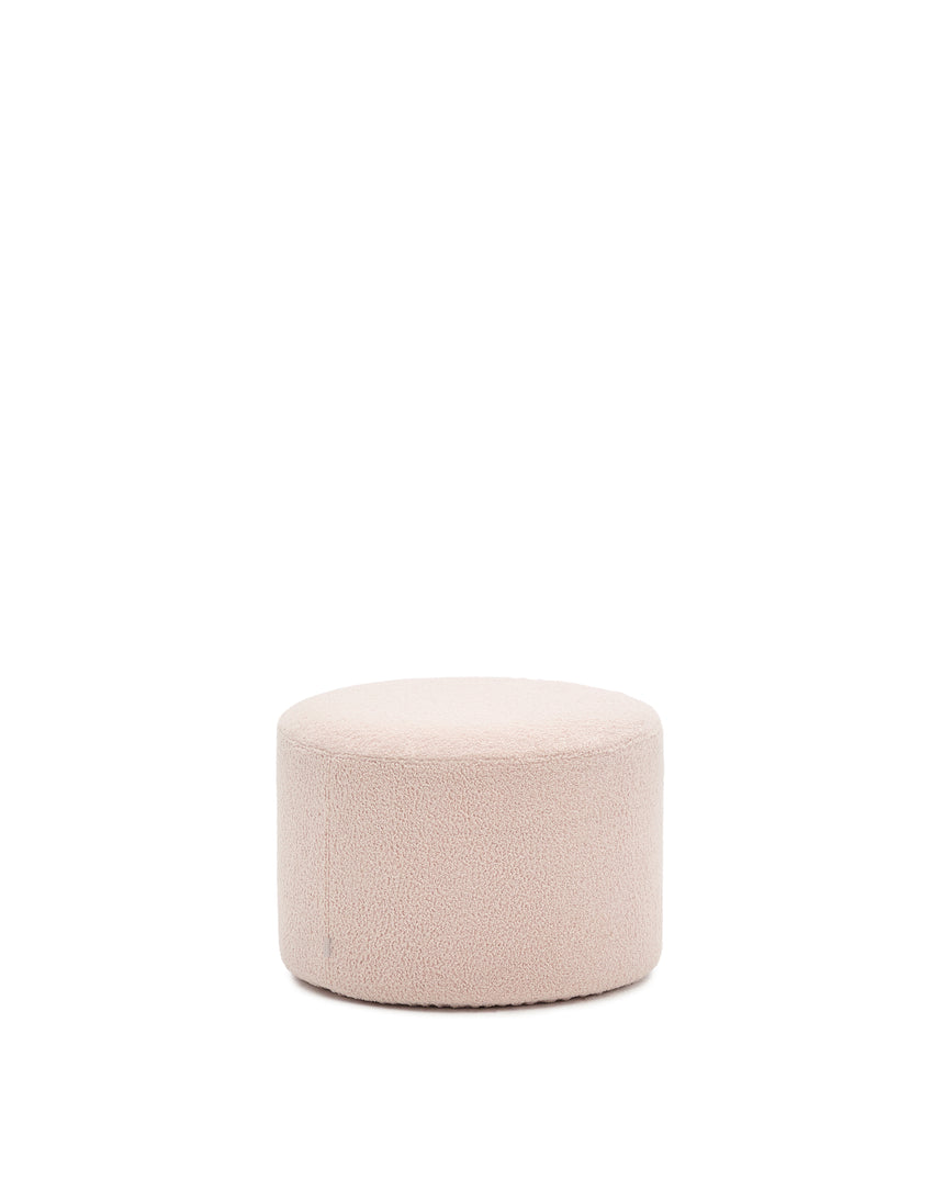Fußhocker Kaeli mit abnehmbarem Bezug in rosa Bouclé Ø 60 cm - ZEN ZONE Furniture