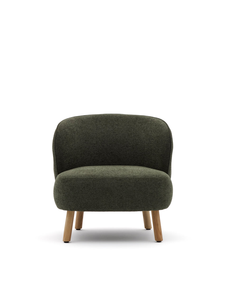 Sessel Ulit aus grünem Chenille und Beinen aus massivem Buchenholz mit natürlichem Finish - ZEN ZONE Furniture