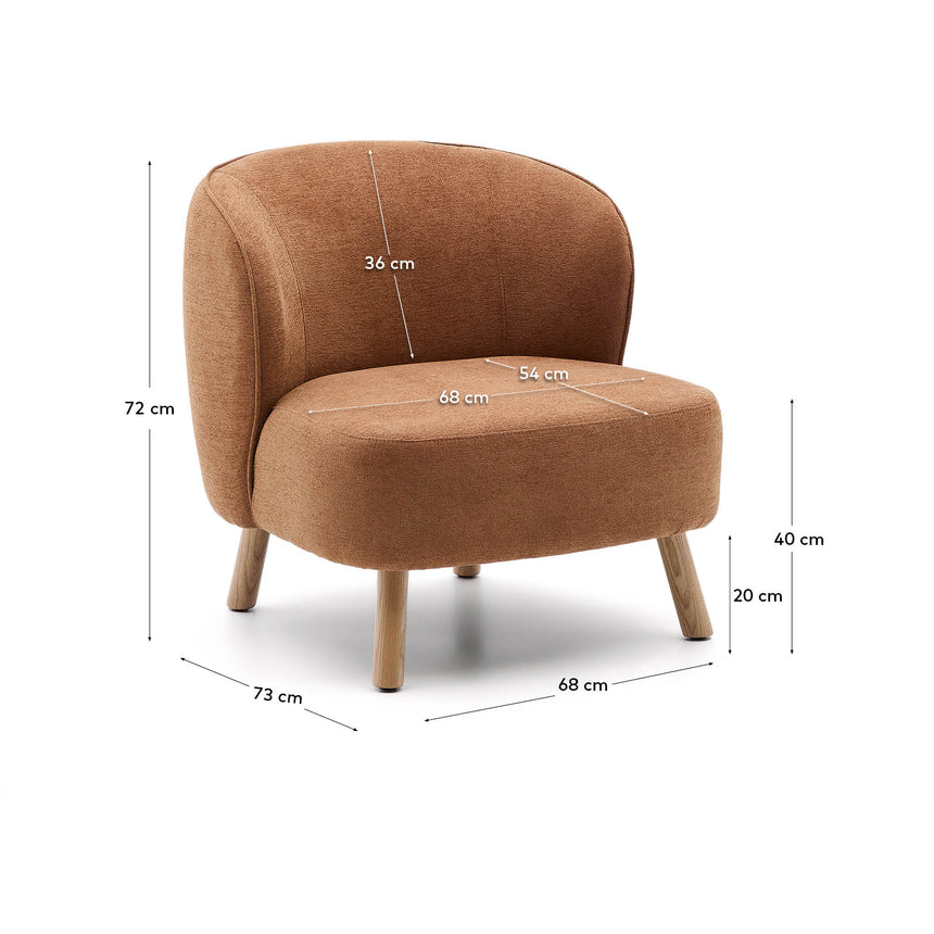 Sessel Ulit aus terrakottafarbener Chenille und Beinen aus massivem Buchenholz mit natürlichem Finish - ZEN ZONE Furniture