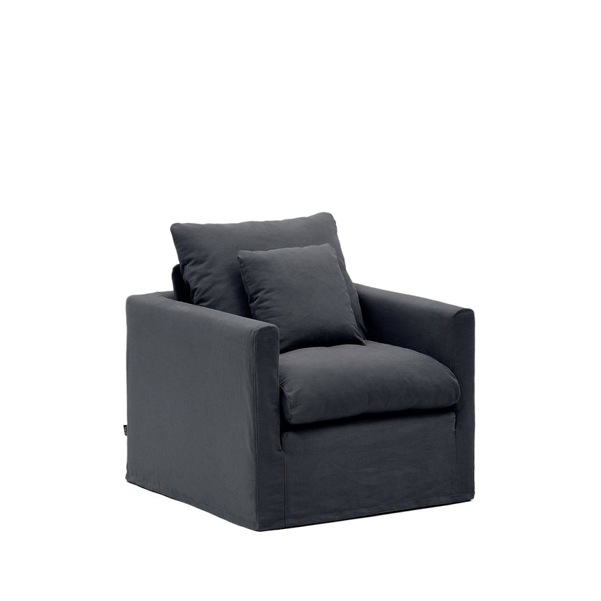Nora Sessel mit abziehbarem Kissenbezug aus Leinen und Baumwolle anthrazitgrau 92 cm - ZEN ZONE Furniture