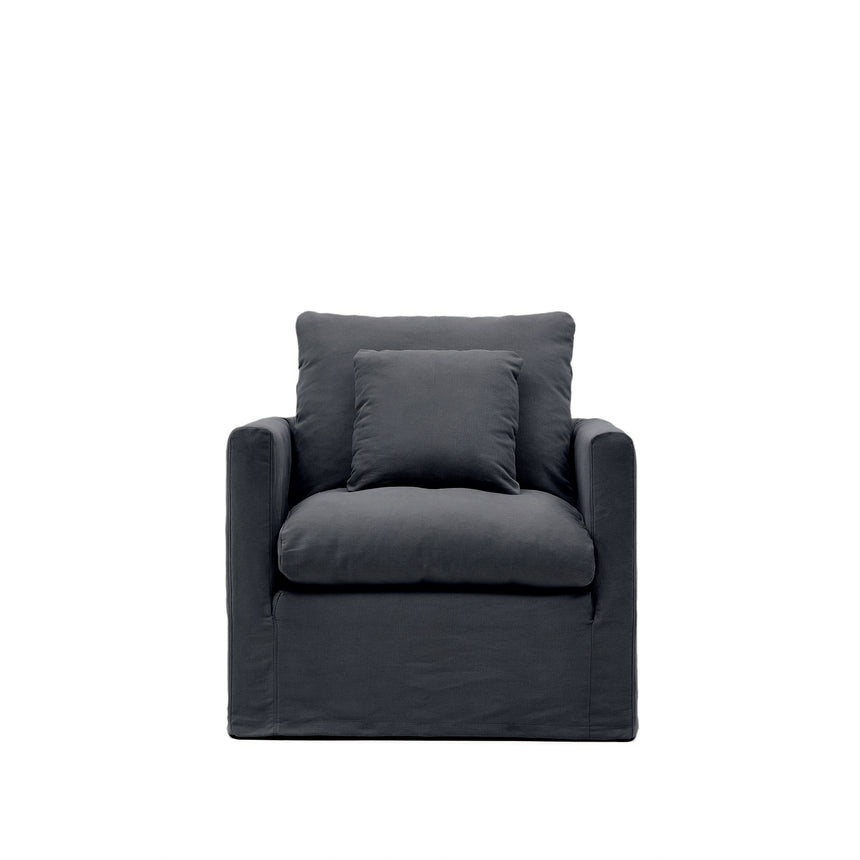Nora Sessel mit abziehbarem Kissenbezug aus Leinen und Baumwolle anthrazitgrau 92 cm - ZEN ZONE Furniture