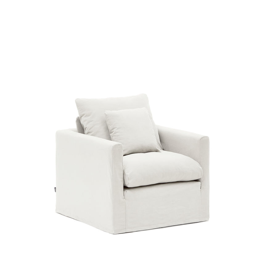 Nora Sessel mit abziehbarem Kissenbezug aus Leinen und Baumwolle naturfarben 92 cm - ZEN ZONE Furniture