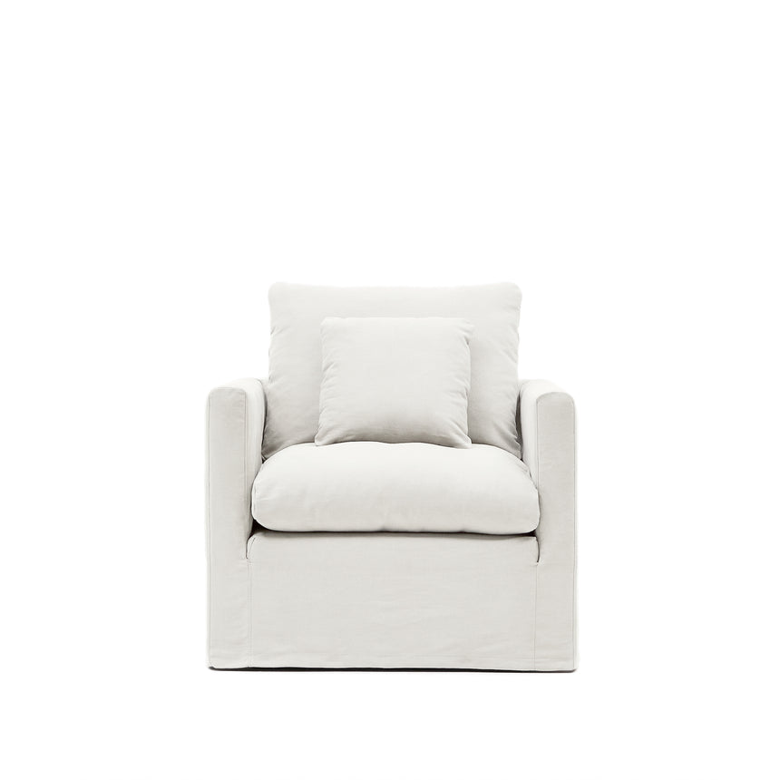 Nora Sessel mit abziehbarem Kissenbezug aus Leinen und Baumwolle naturfarben 92 cm - ZEN ZONE Furniture