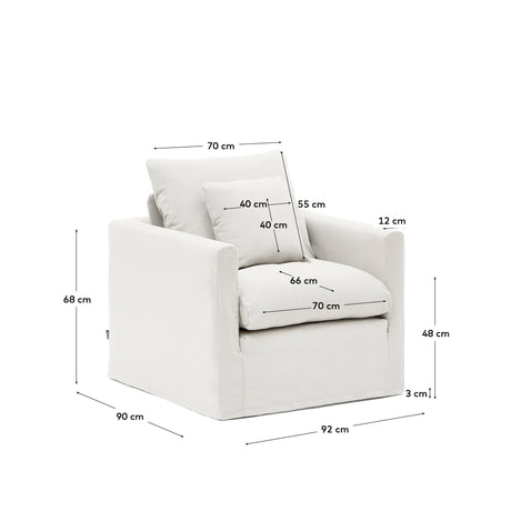 Nora Sessel mit abziehbarem Kissenbezug aus Leinen und Baumwolle naturfarben 92 cm - ZEN ZONE Furniture