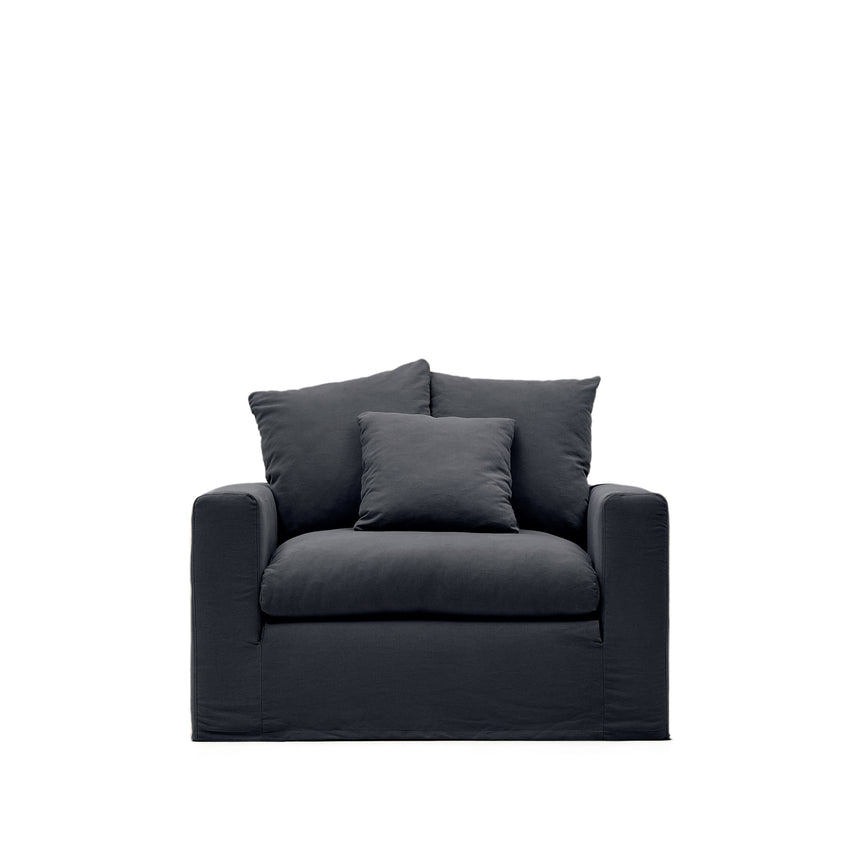 Nora Sessel mit abziehbarem Kissenbezug aus Leinen und Baumwolle anthrazitgrau 140 cm - ZEN ZONE Furniture