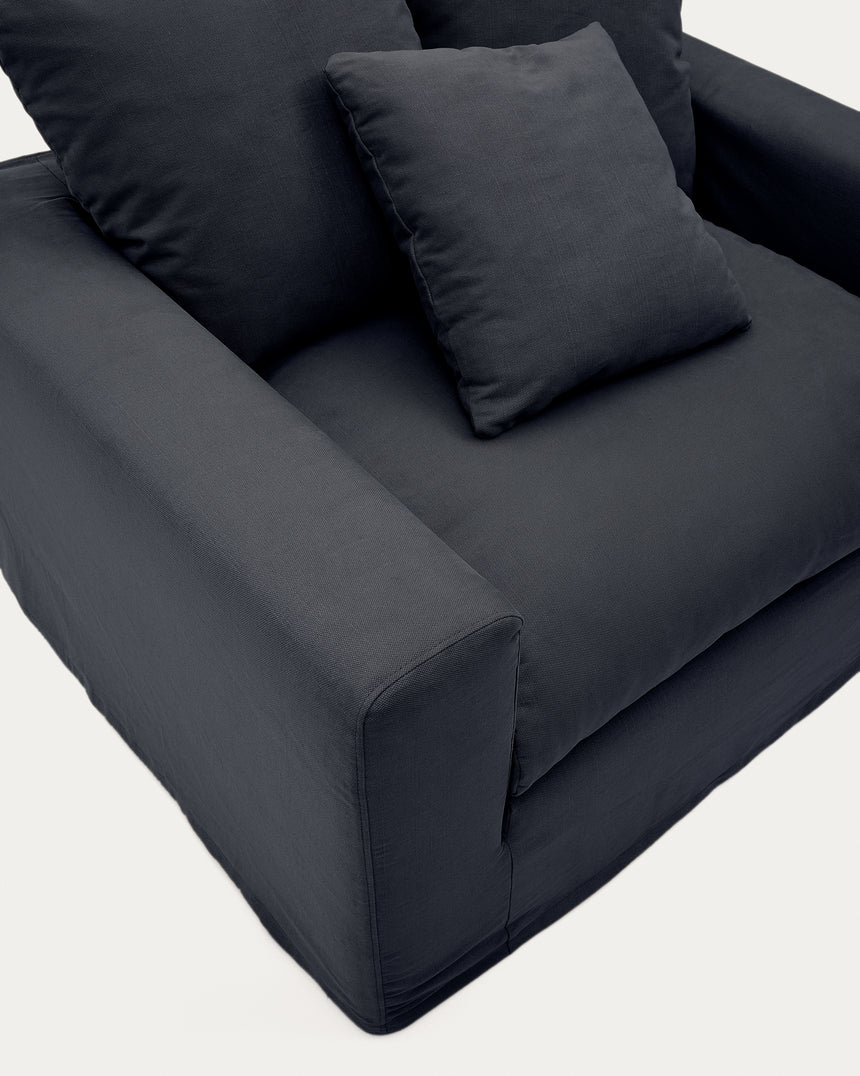 Nora Sessel mit abziehbarem Kissenbezug aus Leinen und Baumwolle anthrazitgrau 140 cm - ZEN ZONE Furniture