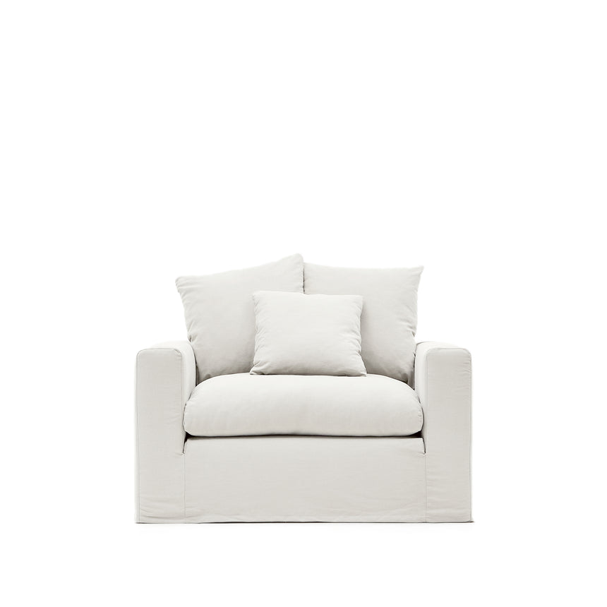 Nora Sessel mit abziehbarem Kissenbezug aus Leinen und Baumwolle naturfarben 140 cm - ZEN ZONE Furniture