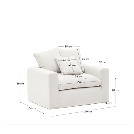 Nora Sessel mit abziehbarem Kissenbezug aus Leinen und Baumwolle naturfarben 140 cm - ZEN ZONE Furniture