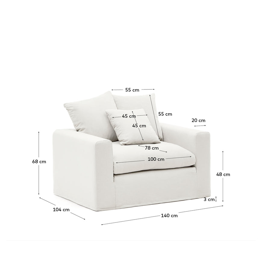 Nora Sessel mit abziehbarem Kissenbezug aus Leinen und Baumwolle naturfarben 140 cm - ZEN ZONE Furniture