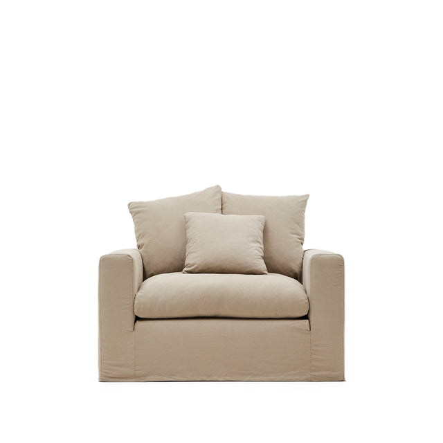 Nora Sessel mit abziehbarem Kissenbezug aus Leinen und Baumwolle taupe 140 cm - ZEN ZONE Furniture
