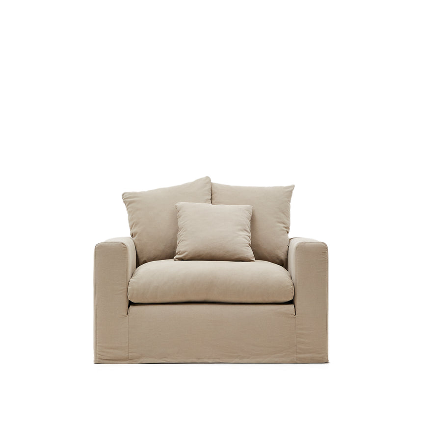 Nora Sessel mit abziehbarem Kissenbezug aus Leinen und Baumwolle taupe 140 cm - ZEN ZONE Furniture