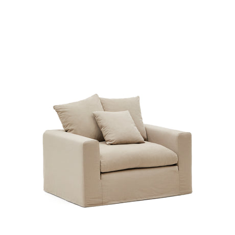 Nora Sessel mit abziehbarem Kissenbezug aus Leinen und Baumwolle taupe 140 cm - ZEN ZONE Furniture