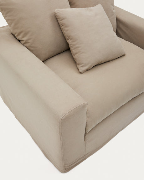 Nora Sessel mit abziehbarem Kissenbezug aus Leinen und Baumwolle taupe 140 cm - ZEN ZONE Furniture