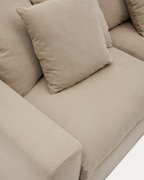 Nora 3 Sitzer Sofa mit abziehbaren Kissenbezügen aus Leinen und Baumwolle taupe 240 cm - ZEN ZONE Furniture