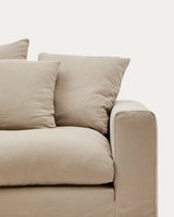 Nora 3 Sitzer Sofa mit abziehbaren Kissenbezügen aus Leinen und Baumwolle taupe 240 cm - ZEN ZONE Furniture