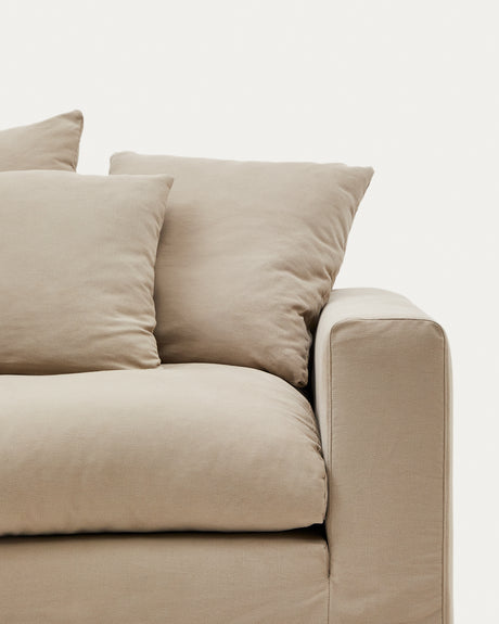 Nora 3 Sitzer Sofa mit abziehbaren Kissenbezügen aus Leinen und Baumwolle taupe 240 cm - ZEN ZONE Furniture