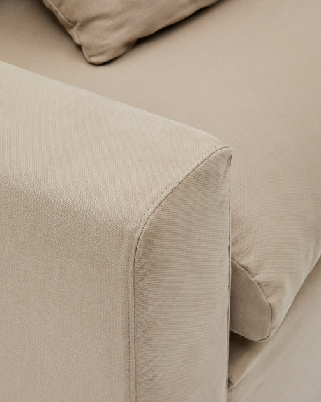 Nora 3 Sitzer Sofa mit abziehbaren Kissenbezügen aus Leinen und Baumwolle taupe 240 cm - ZEN ZONE Furniture