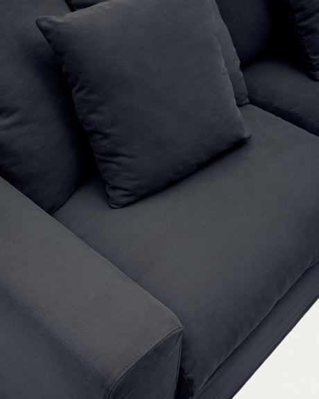 Nora 4 Sitzer Sofa mit abziehbaren Kissenbezügen aus Leinen und Baumwolle anthrazitgrau 340 cm - ZEN ZONE Furniture