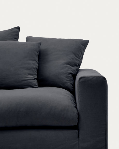 Nora 4 Sitzer Sofa mit abziehbaren Kissenbezügen aus Leinen und Baumwolle anthrazitgrau 340 cm - ZEN ZONE Furniture