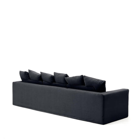 Nora 4 Sitzer Sofa mit abziehbaren Kissenbezügen aus Leinen und Baumwolle anthrazitgrau 340 cm - ZEN ZONE
