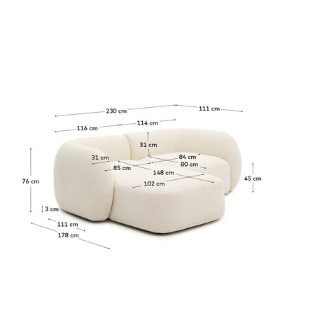 Martina modulares 2-Sitzer-Sofa in Chenille mit Chaiselongue links Farbe Ecru 230 cm - ZEN ZONE Furniture