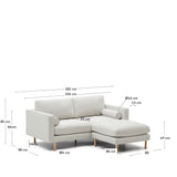 Debra 2-Sitzer-Sofa mit Pouf mit Bezug in perlfarbener Chenille Beine Finish natur 18 - ZEN ZONE Furniture