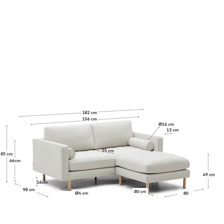 Debra 2-Sitzer-Sofa mit Pouf mit Bezug in perlfarbener Chenille Beine Finish natur 18 - ZEN ZONE Furniture