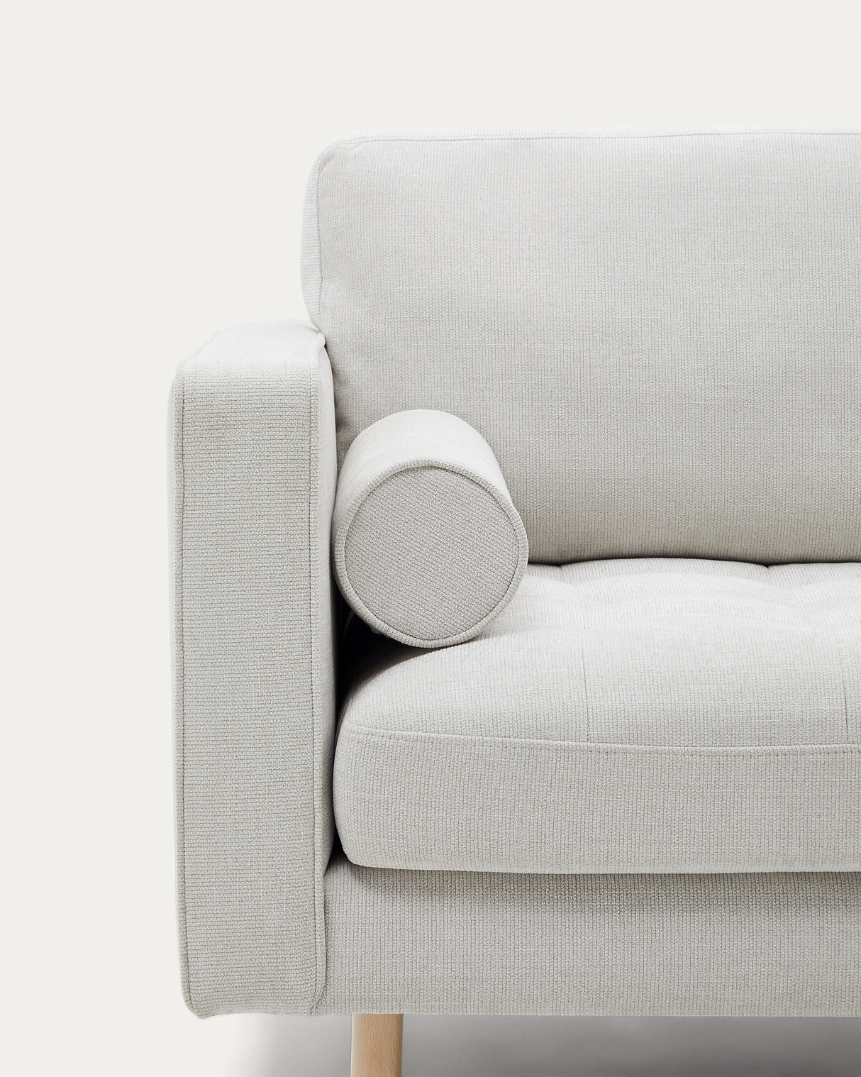 Debra 2-Sitzer-Sofa mit Pouf mit Bezug in perlfarbener Chenille Beine Finish natur 18 - ZEN ZONE Furniture