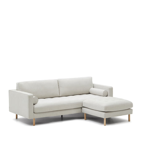 Debra 3-Sitzer-Sofa mit Pouf mit Bezug in perlfarbener Chenille Beine Finsh natur 222 - ZEN ZONE Furniture