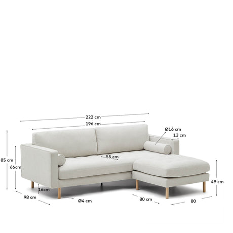Debra 3-Sitzer-Sofa mit Pouf mit Bezug in perlfarbener Chenille Beine Finsh natur 222 - ZEN ZONE Furniture