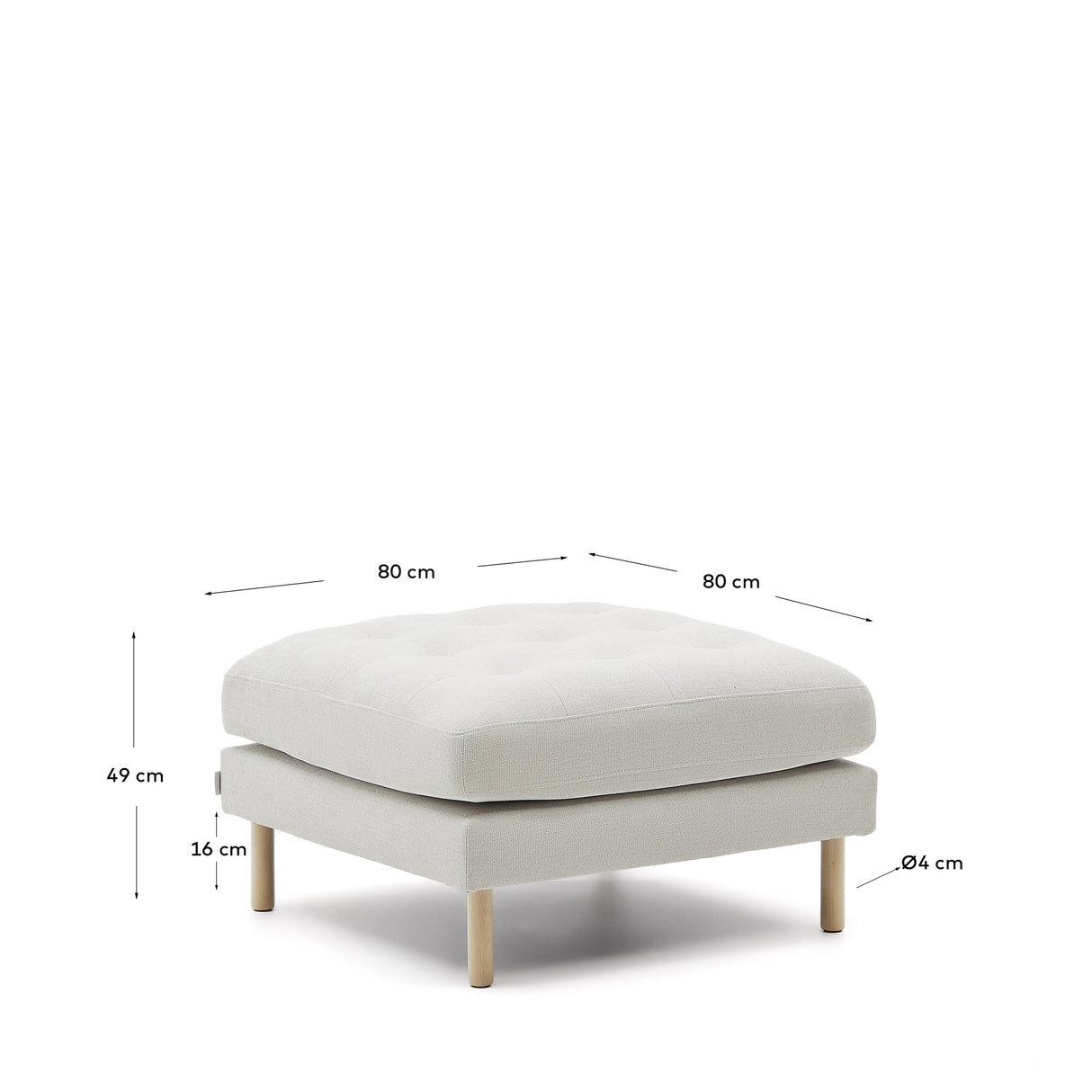 Debra Pouf mit Bezug in perlfarbener Chenille Beine-Finish natur 80 x 80 cm - ZEN ZONE Furniture